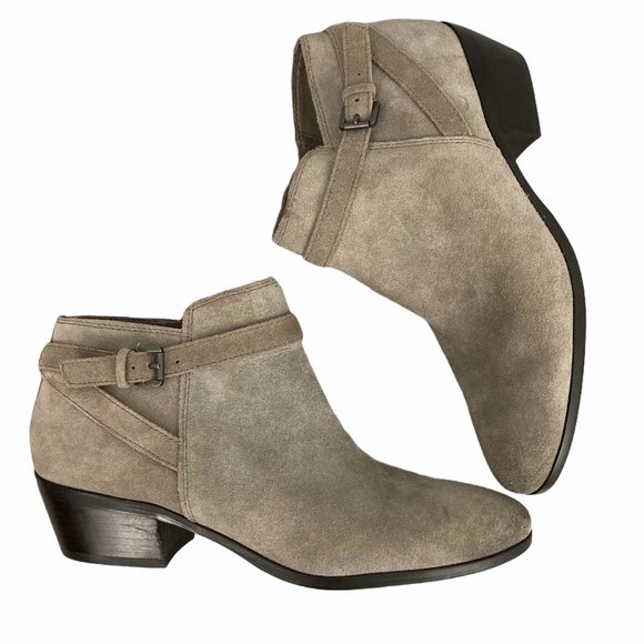 Sam Edelman Pirro Suede Ankle Booties Putty Size 9 Stacked Heel - Picture 3 of 9